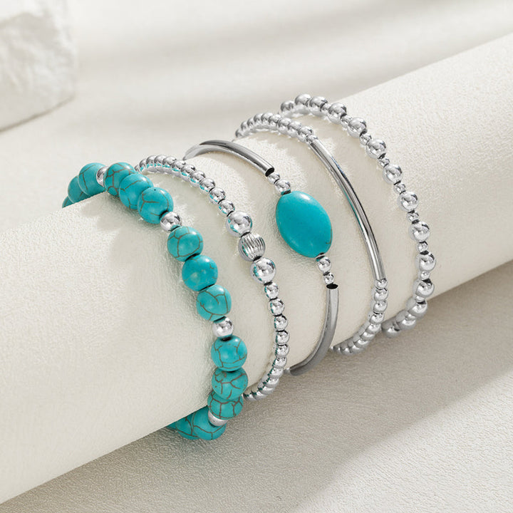 Turquéline™ — Conjunto de pulseras con perlas turquesas y plata bohemia