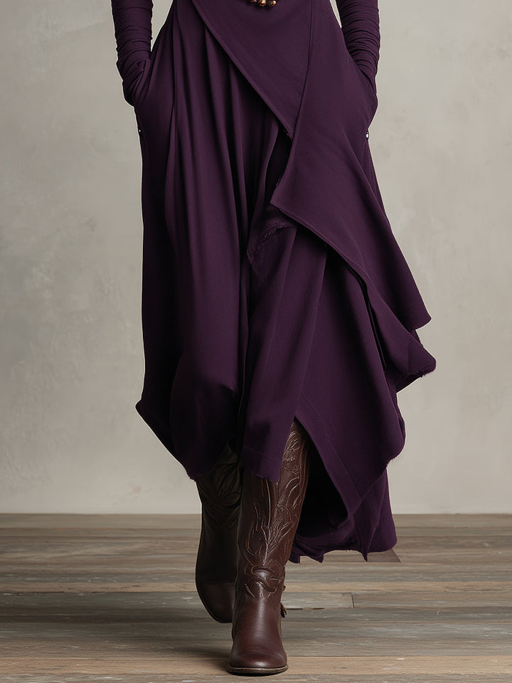 Ropa Maxi Asimétrica Plisada de Algodón Boho Morado para Mujeres MDA2055J9I