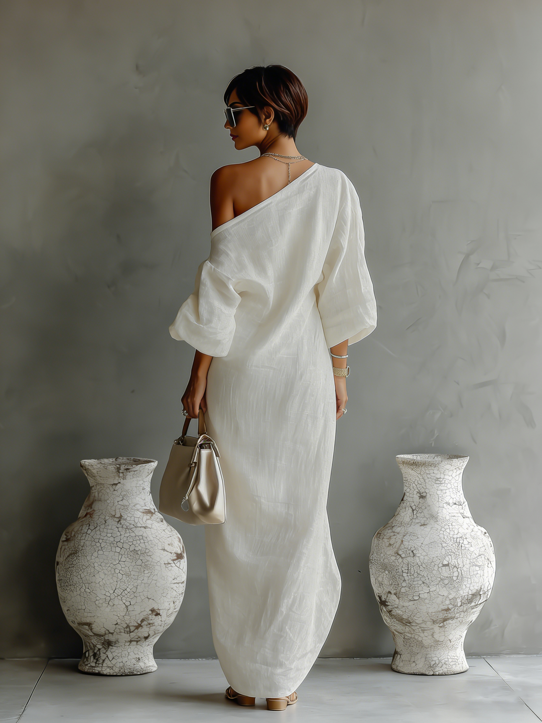 Vestido Ecru Sin Hombros