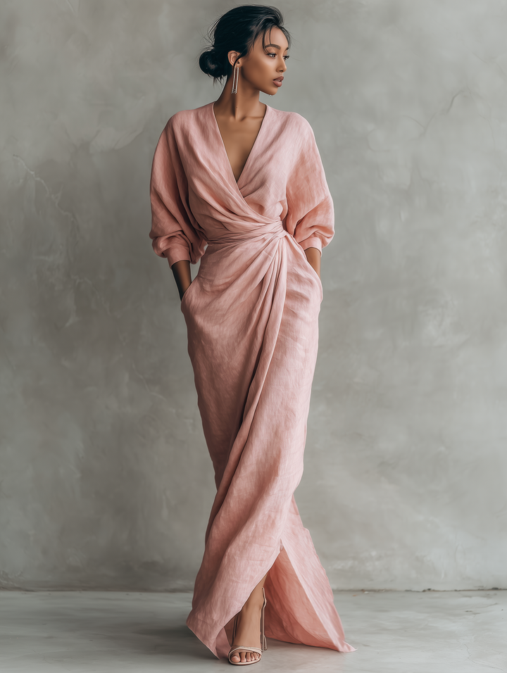 Robe Maxi Rosa Col V