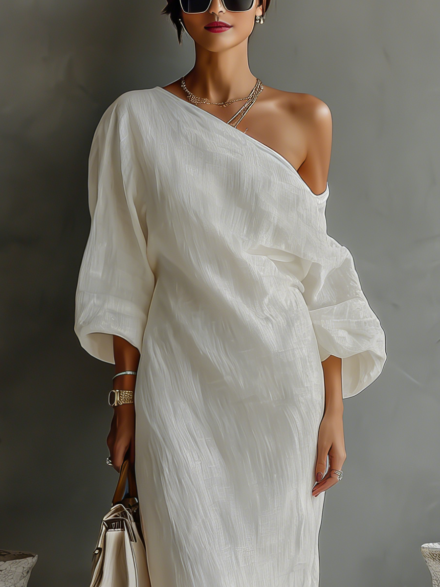 Vestido Ecru Sin Hombros