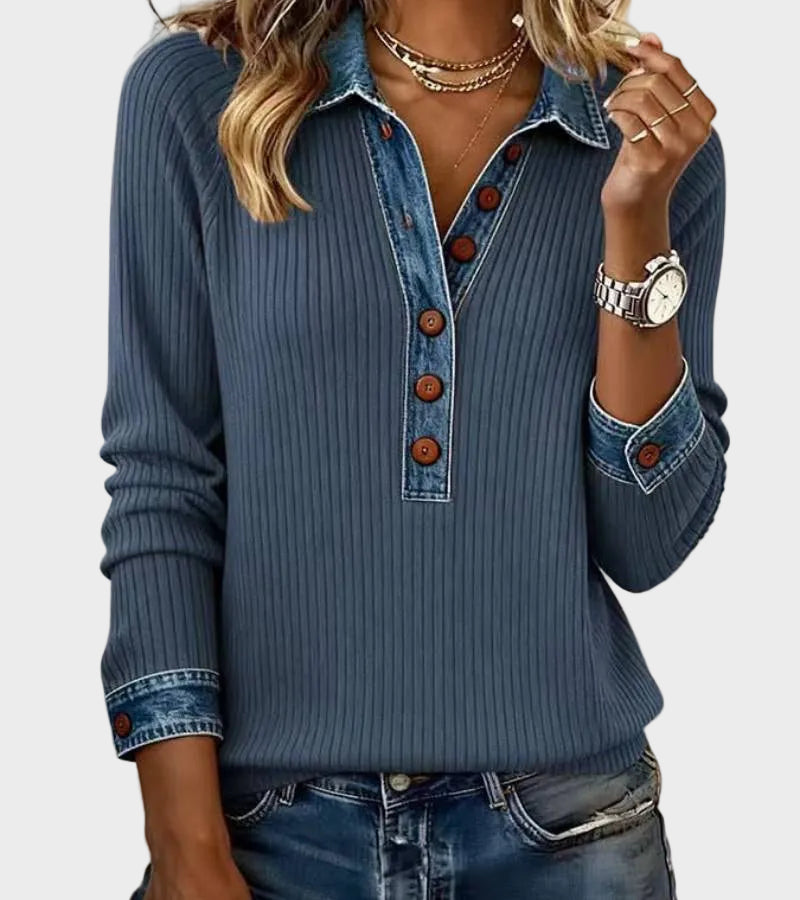 Ravit - Blusa de mezclilla tejida de manga larga