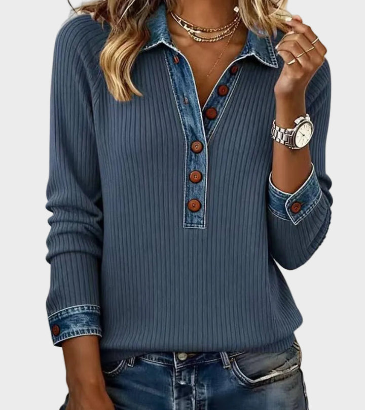 Ravit - Blusa de mezclilla tejida de manga larga