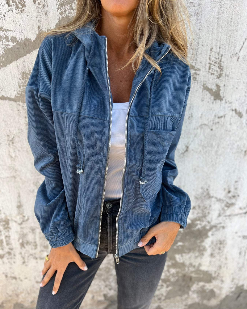 Ella™ | Chaqueta con capucha de terciopelo acanalado con cremallera