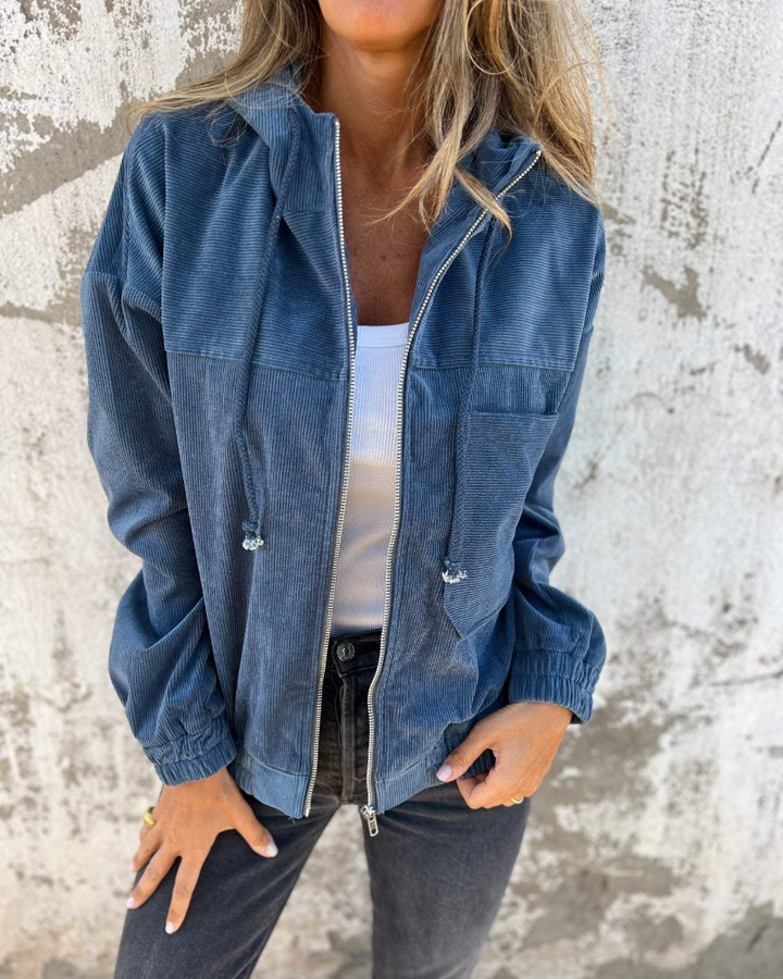 Ella™ | Chaqueta con capucha de terciopelo acanalado con cremallera
