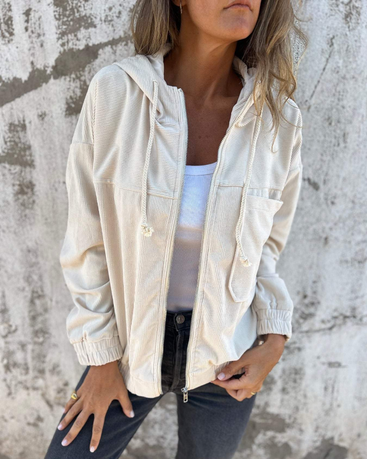 Ella™ | Chaqueta con capucha de terciopelo acanalado con cremallera