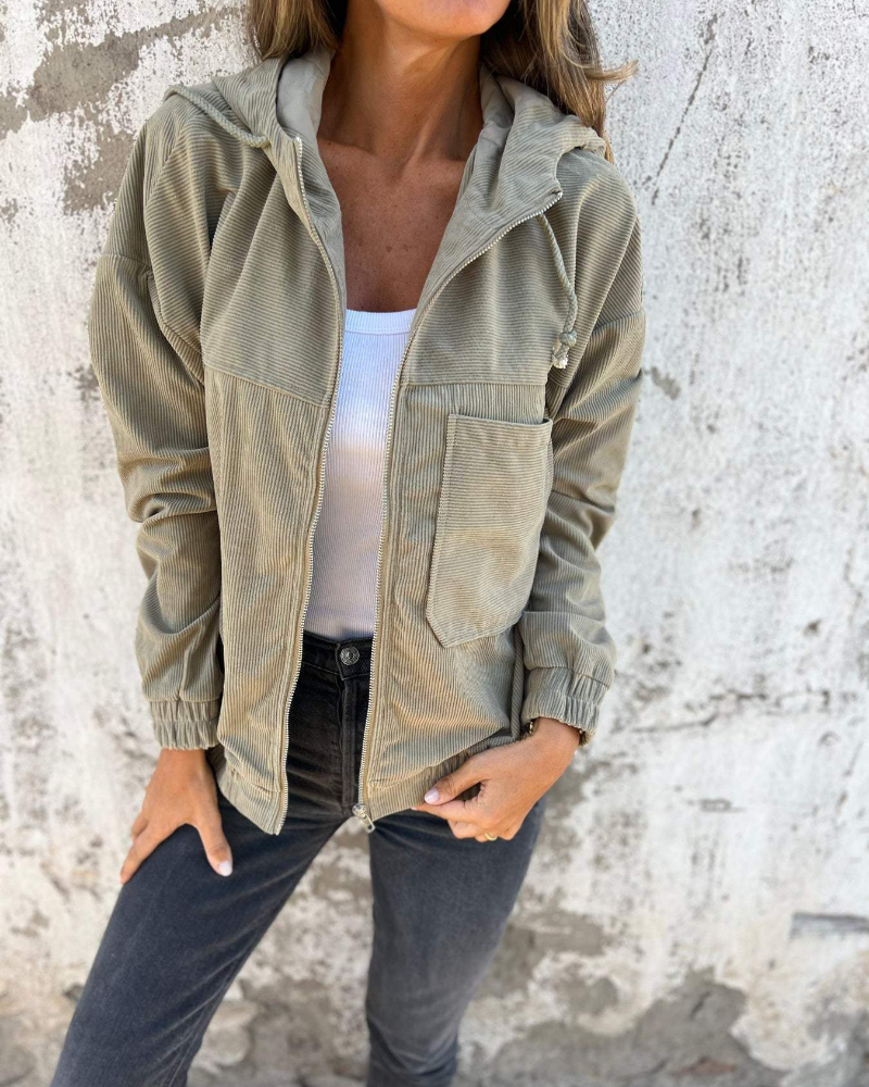 Ella™ | Chaqueta con capucha de terciopelo acanalado con cremallera