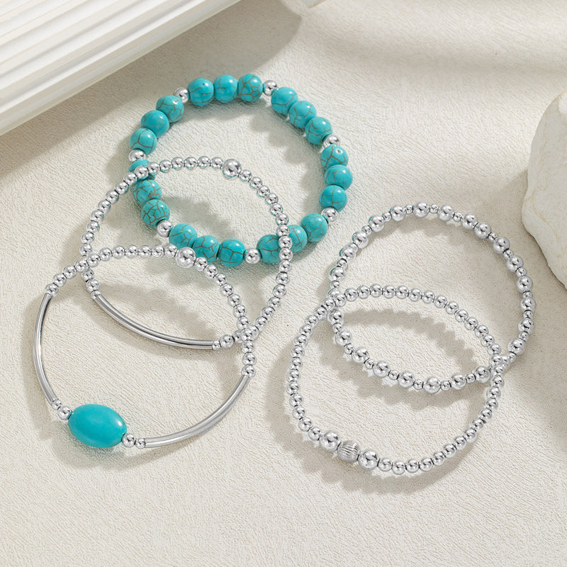 Turquéline™ — Conjunto de pulseras con perlas turquesas y plata bohemia