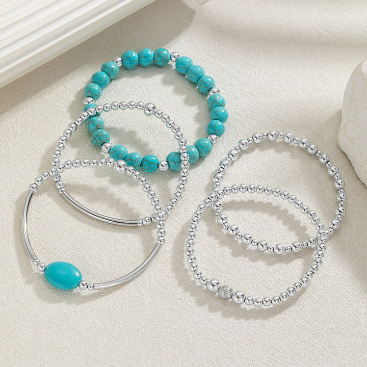 Turquéline™ — Conjunto de pulseras con perlas turquesas y plata bohemia