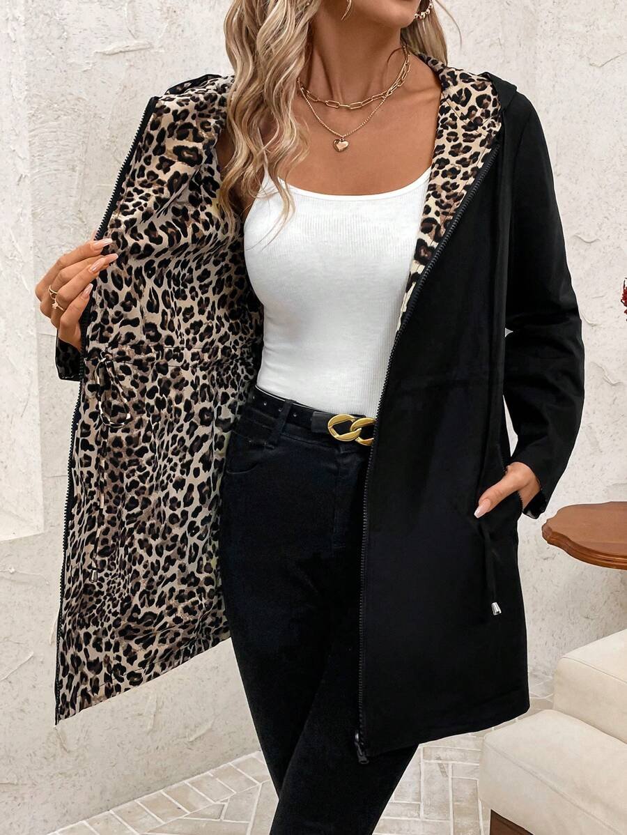 Saoirse | Sudadera con capucha reversible con estampado de leopardo
