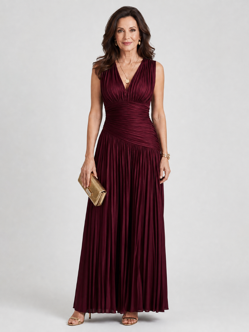 Lemar | Vestido Midi Sin Mangas con Escote en V Plisado