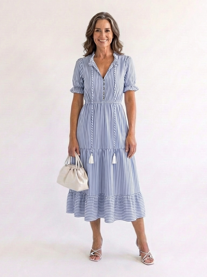 Dakota | Vestido midi de manga corta y rayas