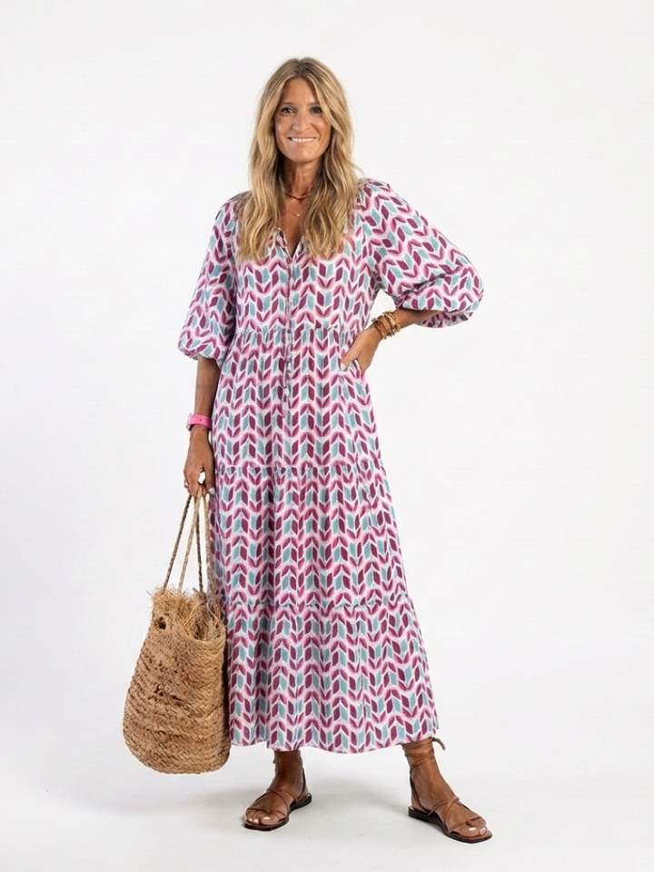 Mireya | Vestido midi de mangas largas con estampado geométrico
