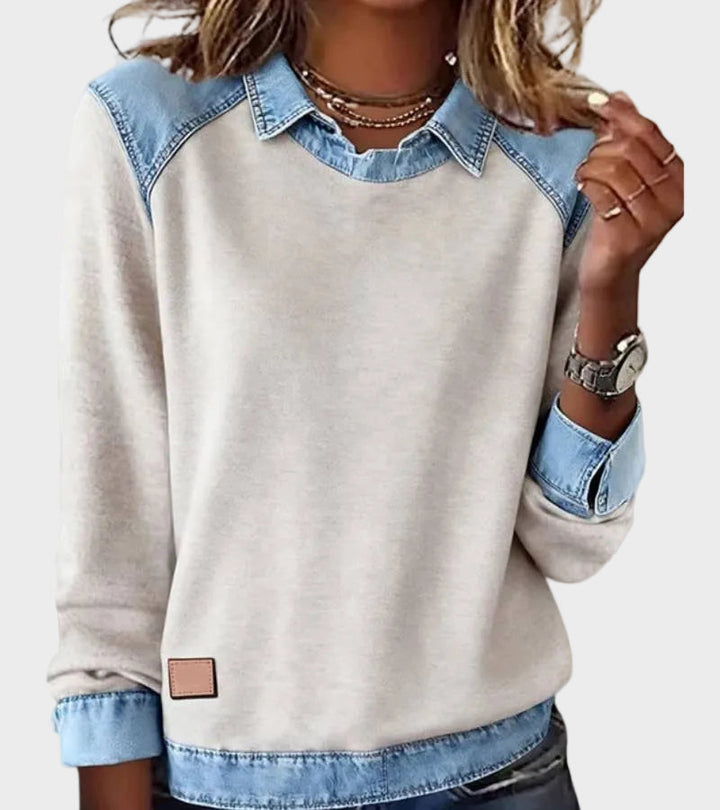 Ravit - Blusa de mezclilla tejida de manga larga
