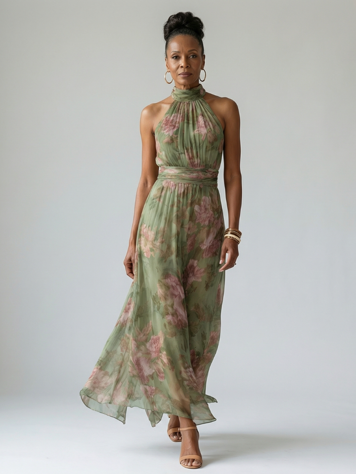 Mirelle | Vestido Midi con Escote Halter Fruncido