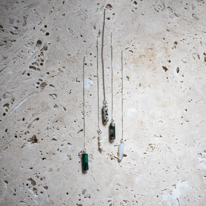 Pendientes Threader de Filigrana con Ágata Musgo – Plata de Ley 925, hecho a mano