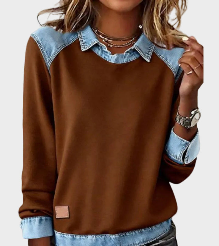 Ravit - Blusa de mezclilla tejida de manga larga