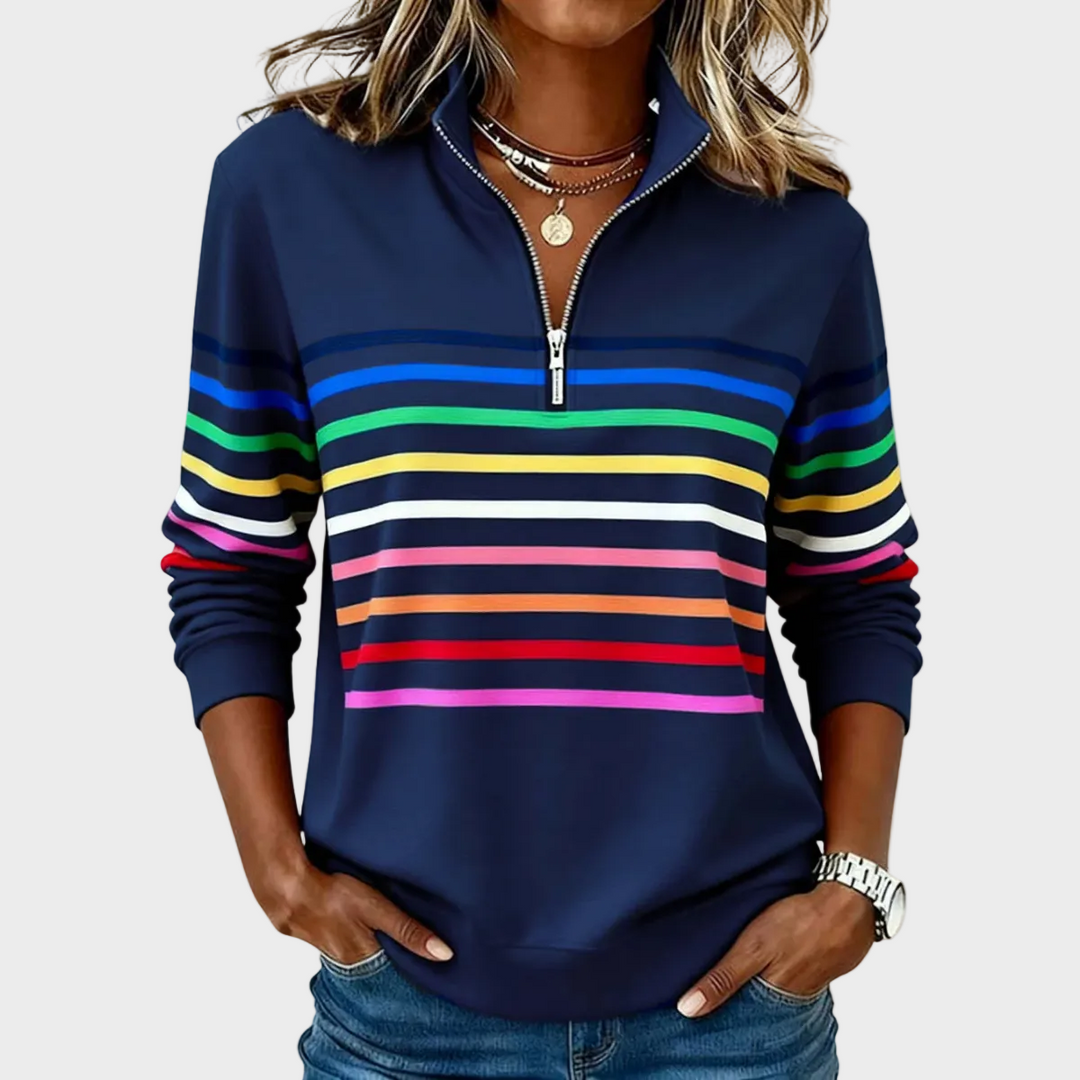 Prismeta - Sudadera con Capucha y Cierre de Cuatro en Rayas Coloridas