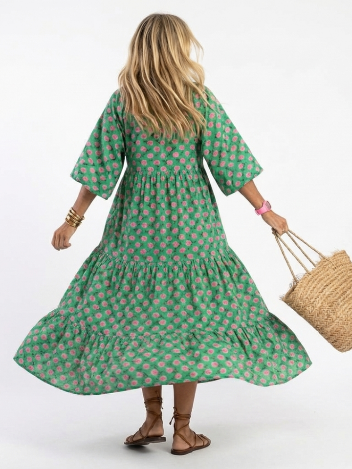 Fiora | Vestido midi con estampado floral y escote en V