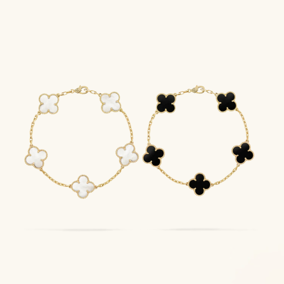 Conjunto de pulsera de trébol de 2 piezas - Negro/Blanco