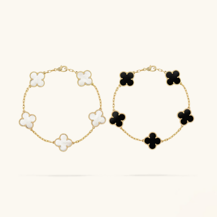 Conjunto de pulsera de trébol de 2 piezas - Negro/Blanco