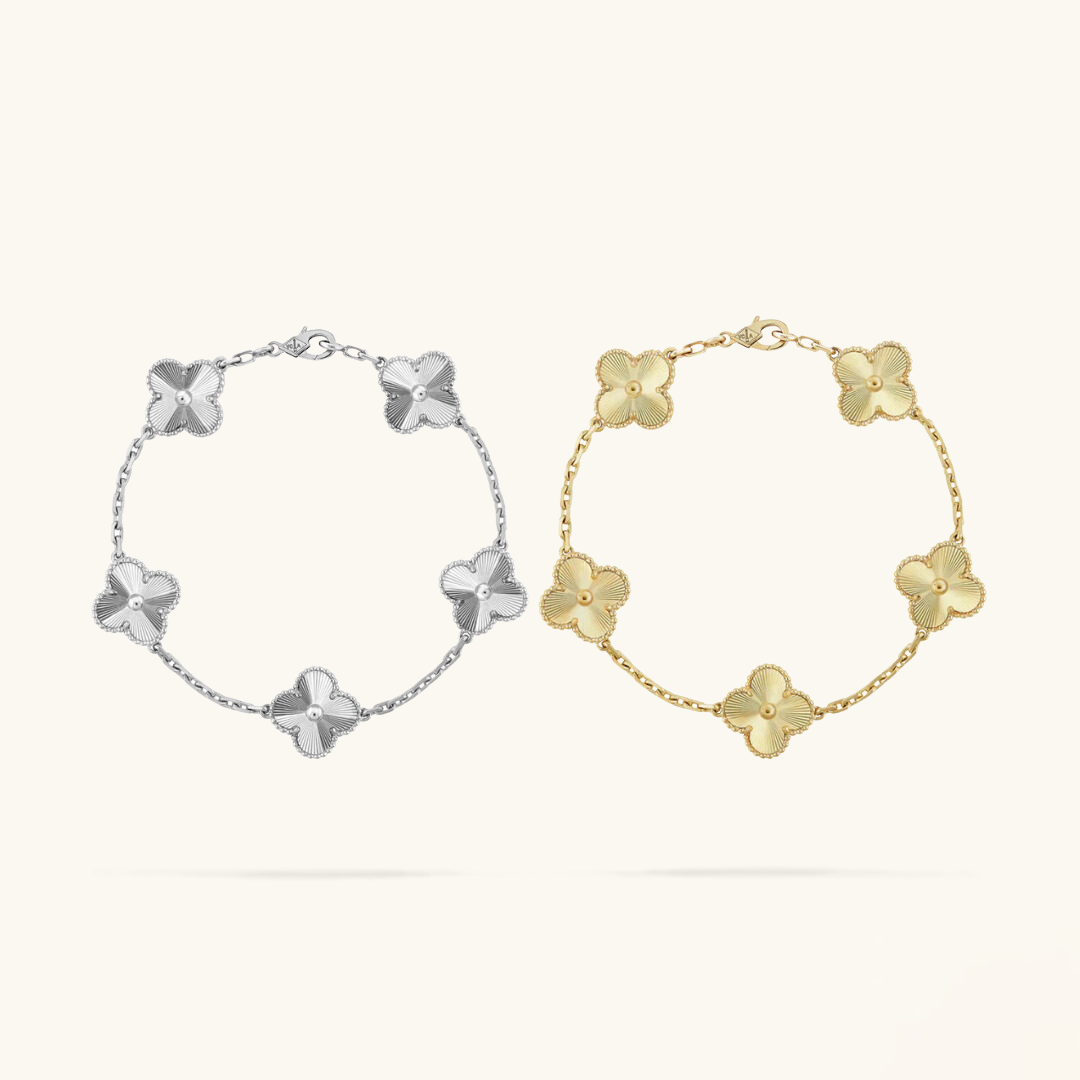 Conjunto de pulsera de trébol de 2 piezas - Plata/Oro