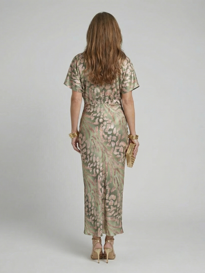 Coralie | Impresión abstracta Vestido midi con escote en V y cintura entallada