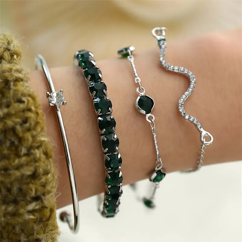 Conjunto de Pulseras de Piedra Preciosa Verde