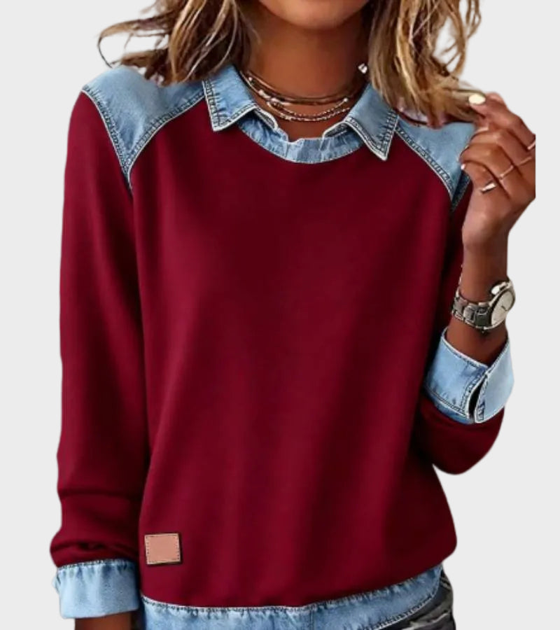 Ravit - Blusa de mezclilla tejida de manga larga