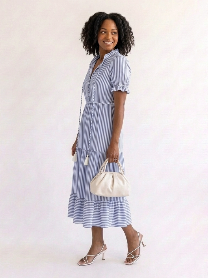 Dakota | Vestido midi de manga corta y rayas