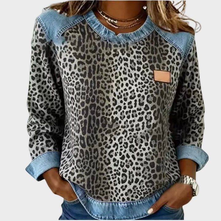 Margot - Suéter de leopardo con cuello contrastante