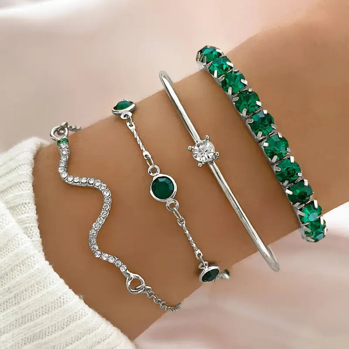 Conjunto de Pulseras de Piedra Preciosa Verde