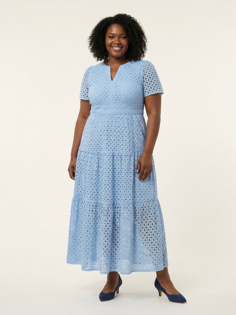 Brielle | Vestido midi con escote en V y mangas cortas con volantes