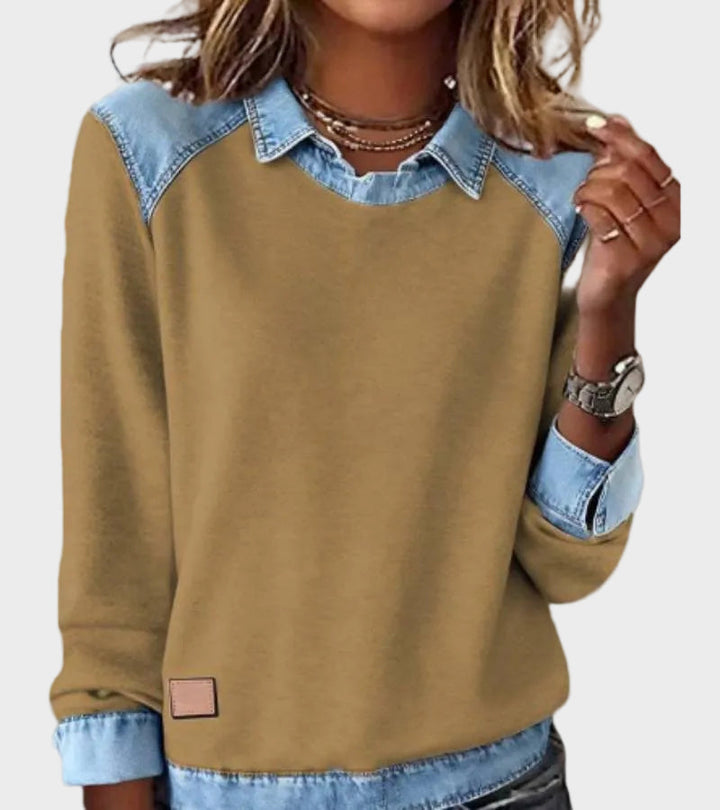 Ravit - Blusa de mezclilla tejida de manga larga