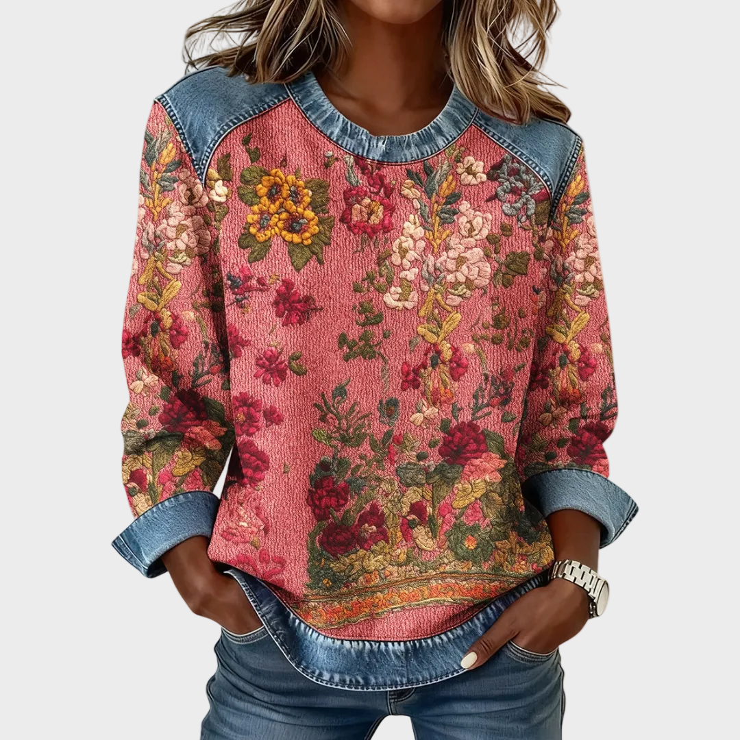Flora - Sudadera con estampado floral y detalles contrastantes