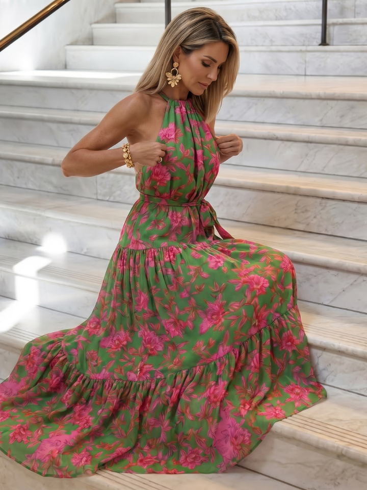 Rowen | Vestido Midi Drapé con Cuello Halter
