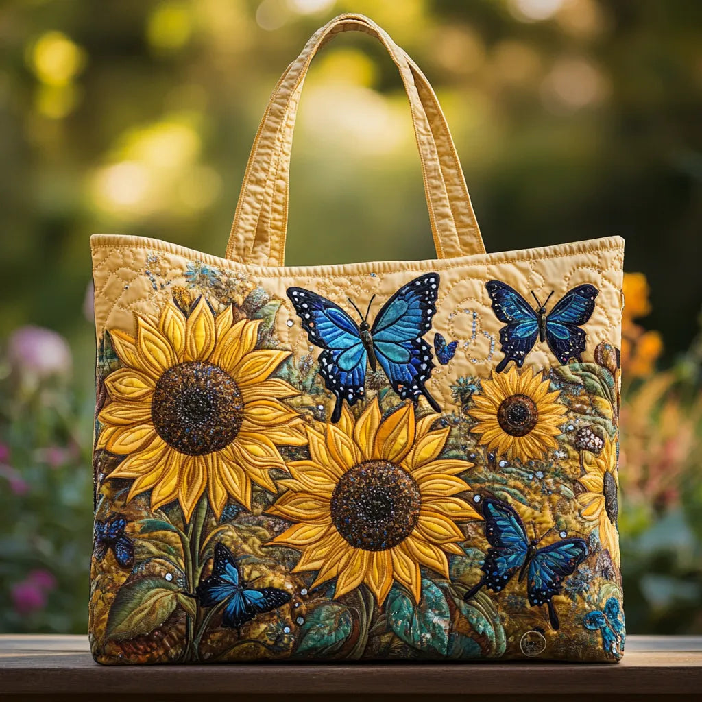 Bolsa artesanal - Girasoles y Mariposas Azules