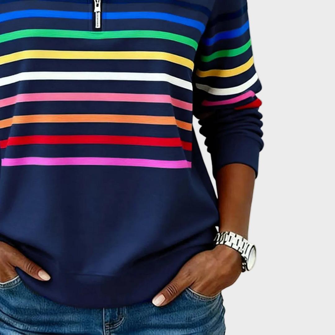 Prismeta - Sudadera con Capucha y Cierre de Cuatro en Rayas Coloridas
