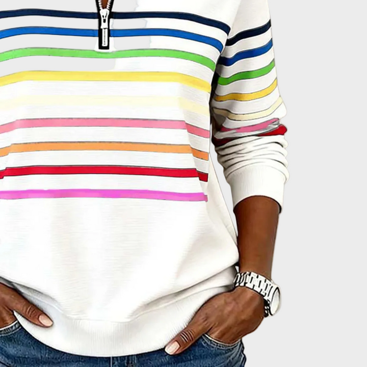 Prismeta - Sudadera con Capucha y Cierre de Cuatro en Rayas Coloridas