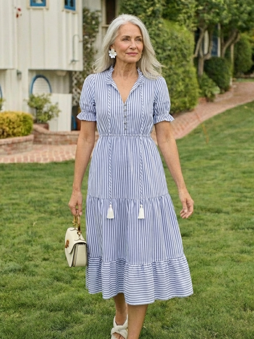 Dakota | Vestido midi de manga corta y rayas