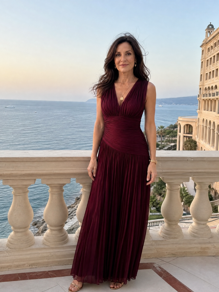 Lemar | Vestido Midi Sin Mangas con Escote en V Plisado