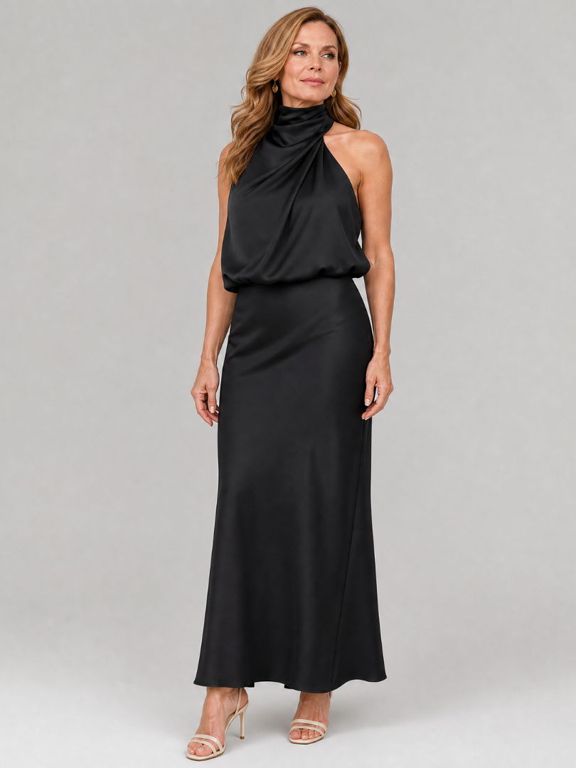 Nopal | Vestido Midi Sin Mangas con Cuello Drapé