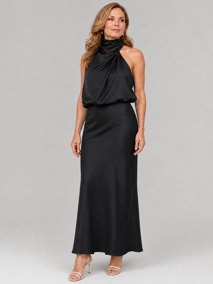 Nopal | Vestido Midi Sin Mangas con Cuello Drapé