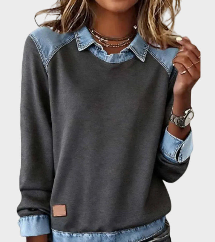 Ravit - Blusa de mezclilla tejida de manga larga