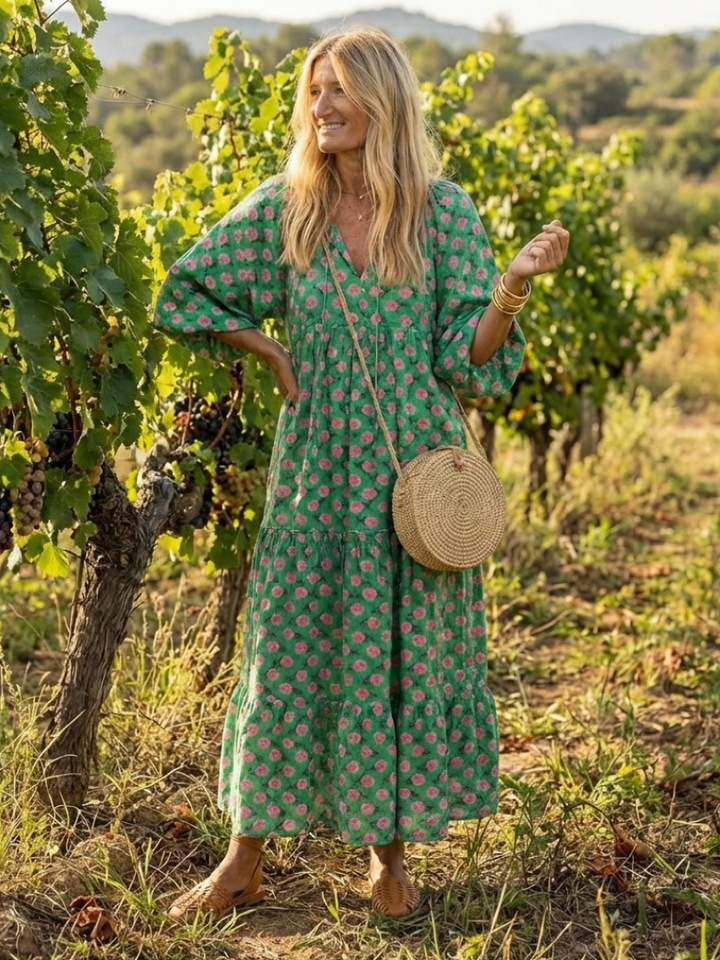 Fiora | Vestido midi con estampado floral y escote en V