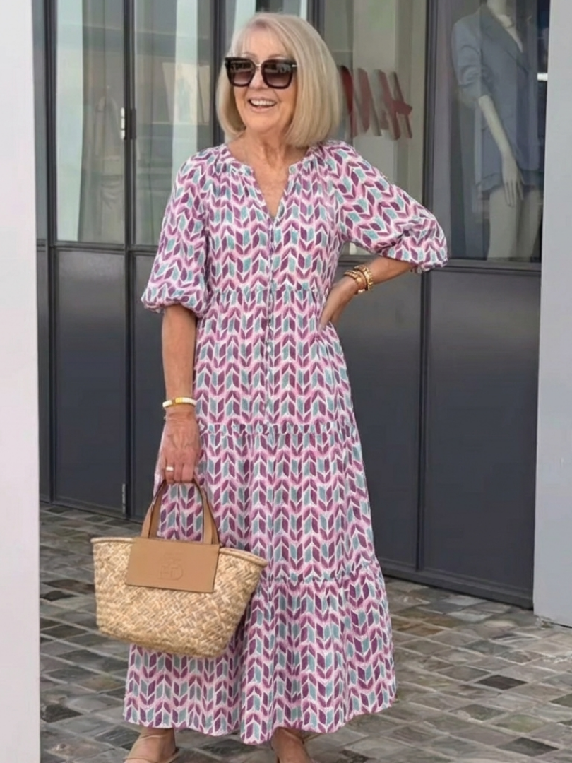 Mireya | Vestido midi de mangas largas con estampado geométrico