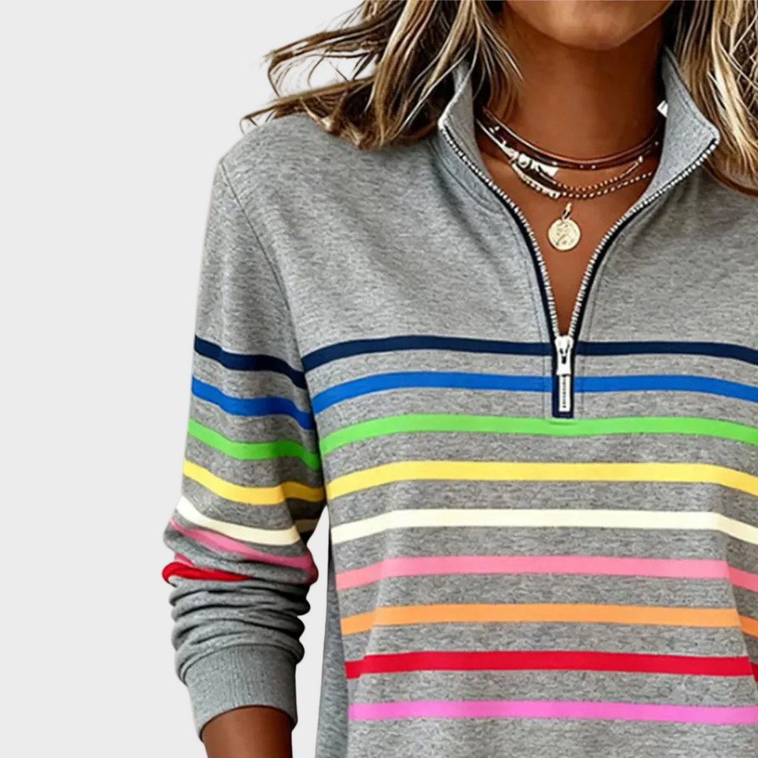 Prismeta - Sudadera con Capucha y Cierre de Cuatro en Rayas Coloridas
