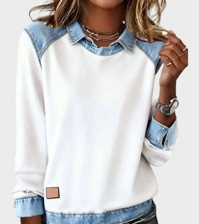 Ravit - Blusa de mezclilla tejida de manga larga