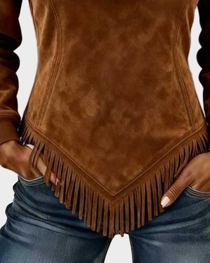 Petra – Sudadera elegante para mujer con piel y flecos