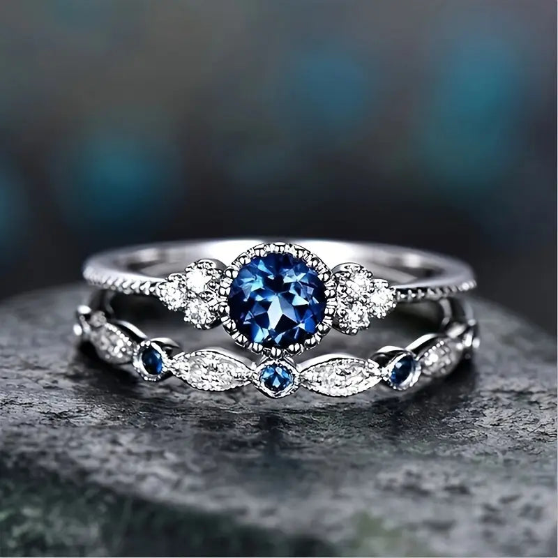 Anillo Halo con Zafiro en Plata